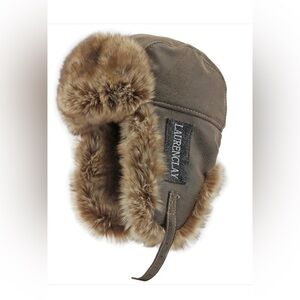 Laurenclay NWOT Black and Brown Winter Fur-Lined Bomber Hat